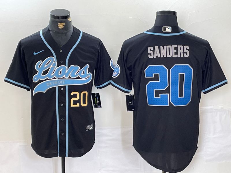 Men Detroit Lions #20 Sanders Black Joint Name 2024 Nike Limited NFL Jersey style 2
